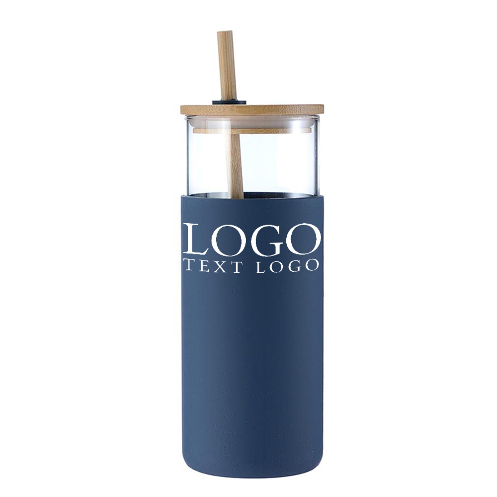 Blue Promo Straw Glass Bottle With Logo