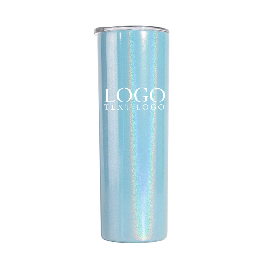 Blue White Promo Stainless Water Shine Bottle With Straws With Logo