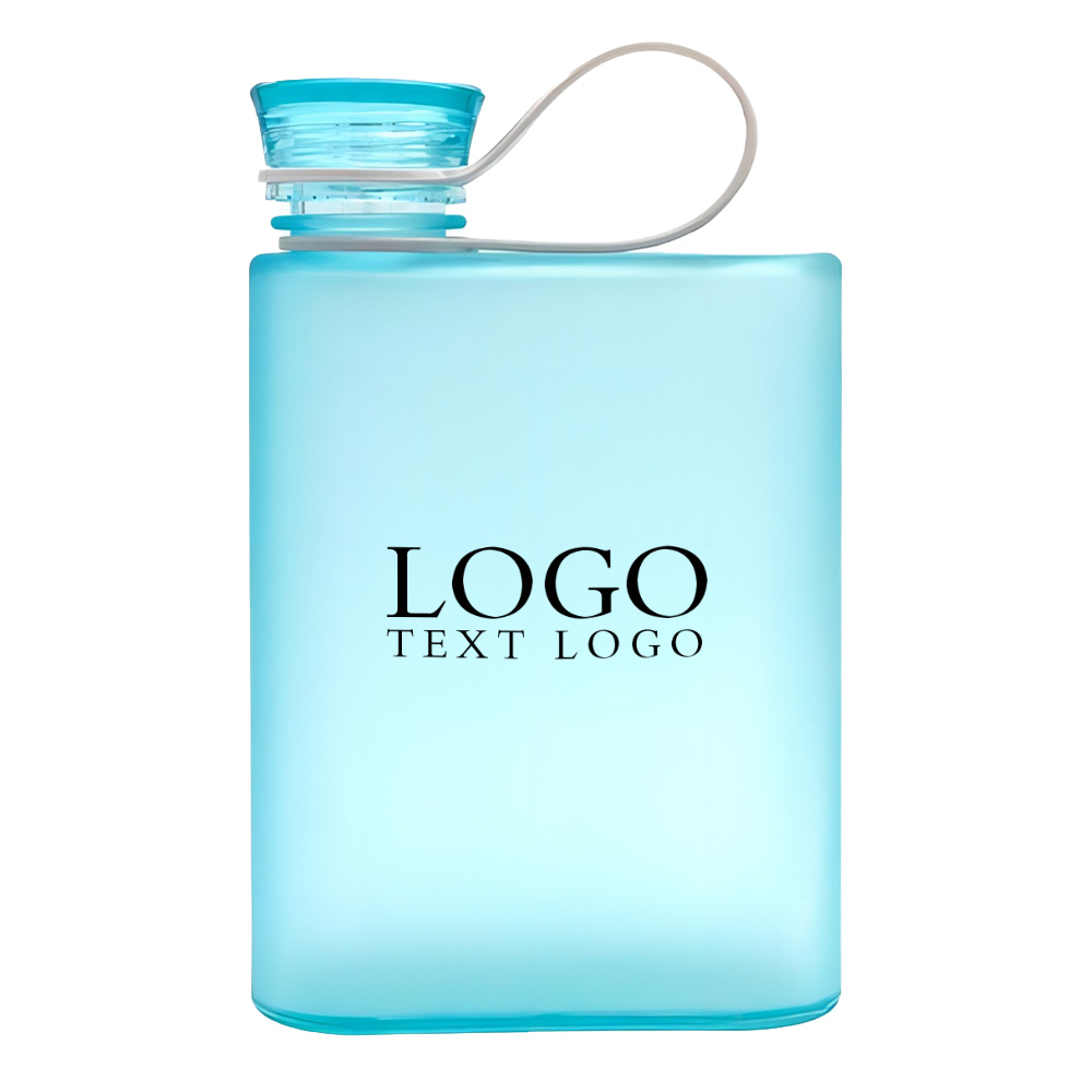 Flat Plastic Sport Water Bottle Blue with Logo