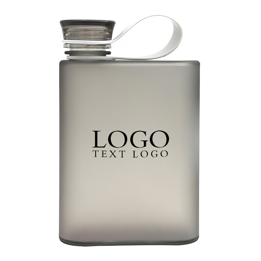 Flat Plastic Sport Water Bottle Gray with Logo