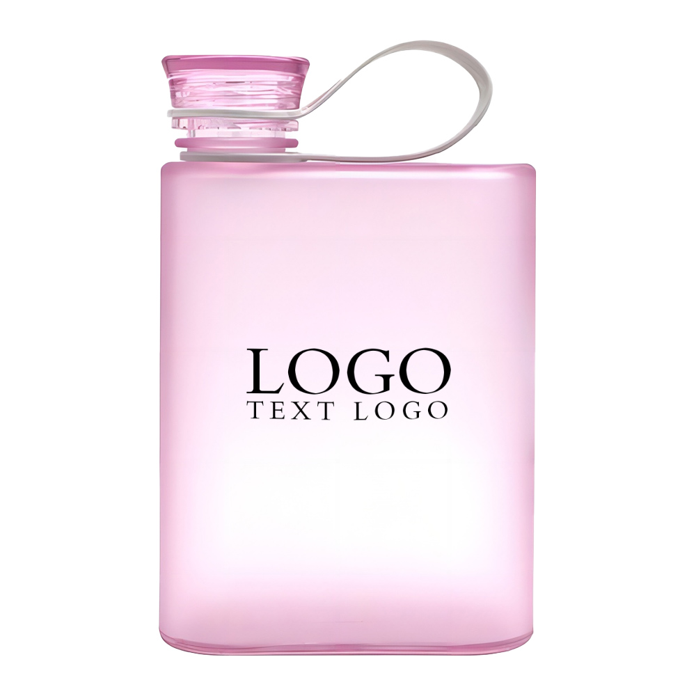 Flat Plastic Sport Water Bottle Pink with Logo