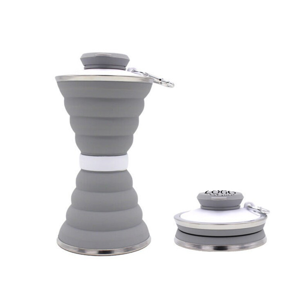 Gray Promo 17oz Reuseable Silicone Cup With Carabiner With Logo