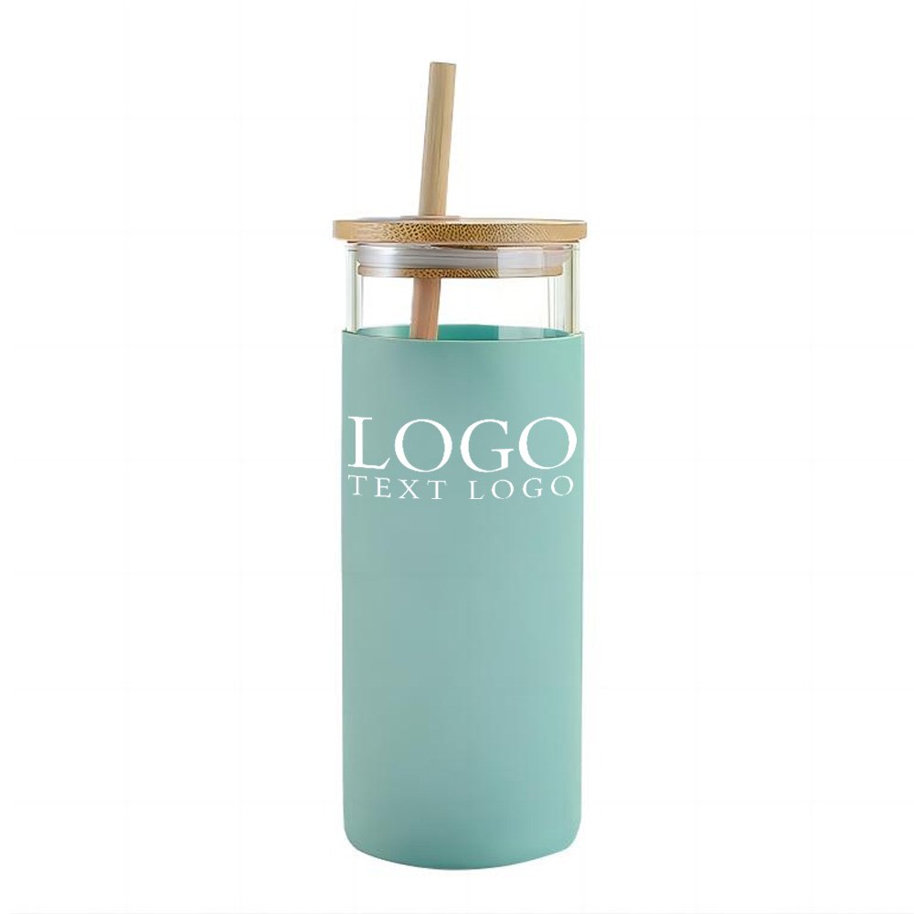 Green Promo Straw Glass Bottle With Logo