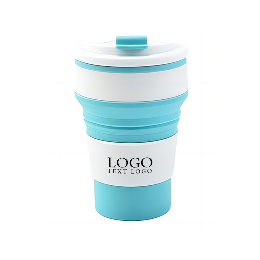 Light Blue  Promo 17oz Silicone Collapsible Cup with Lid With Logo