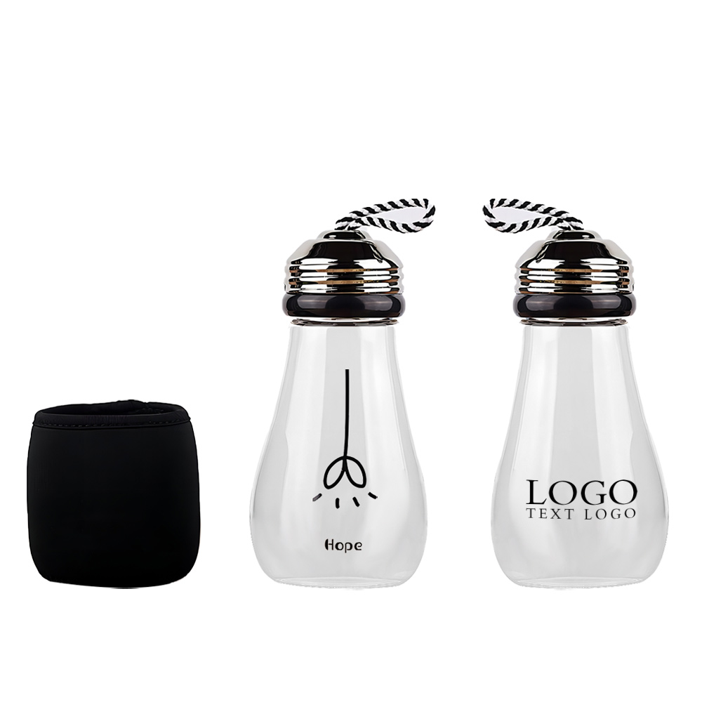 Light Bulb Glass Water Bottle Black with Logo