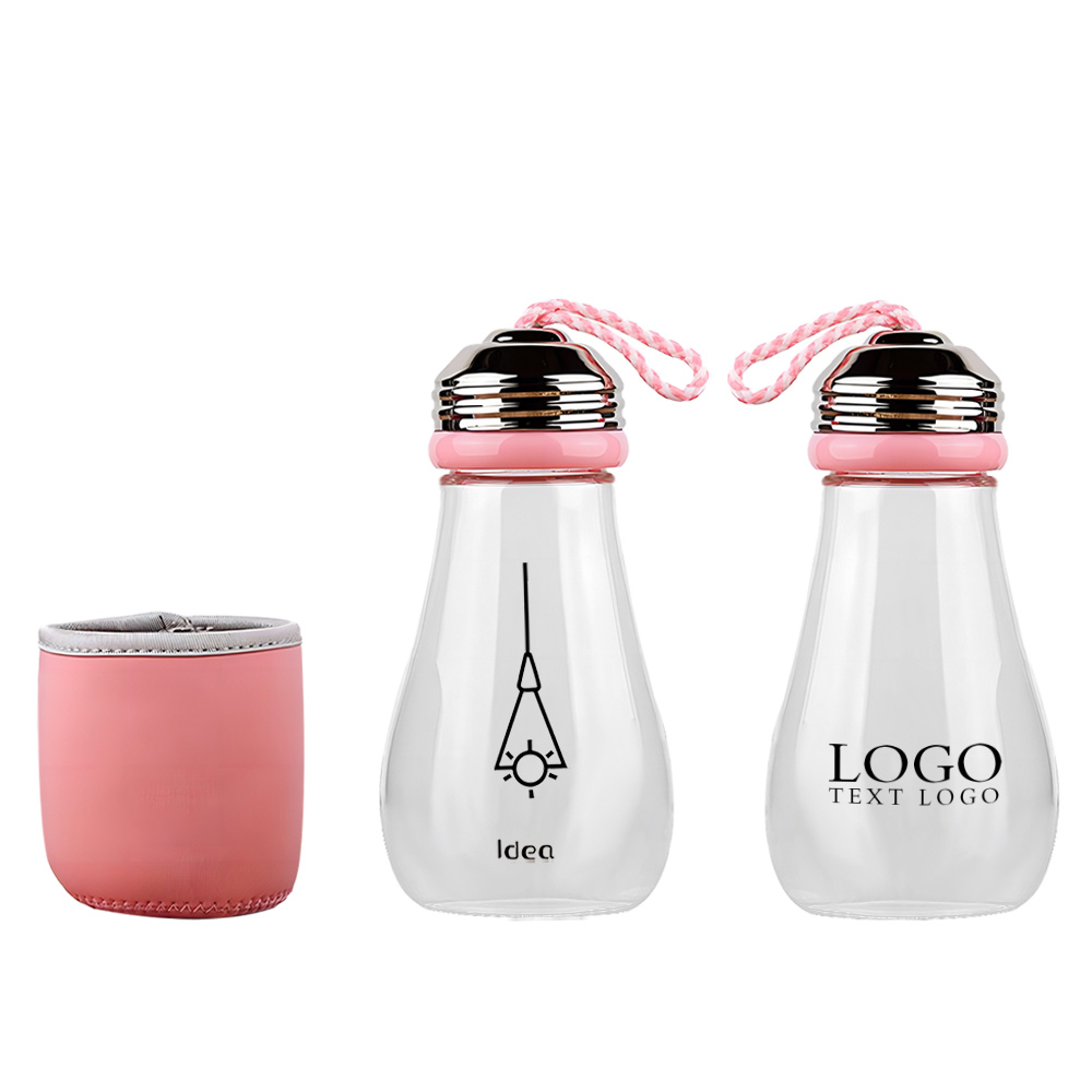 Light Bulb Glass Water Bottle Pink with Logo
