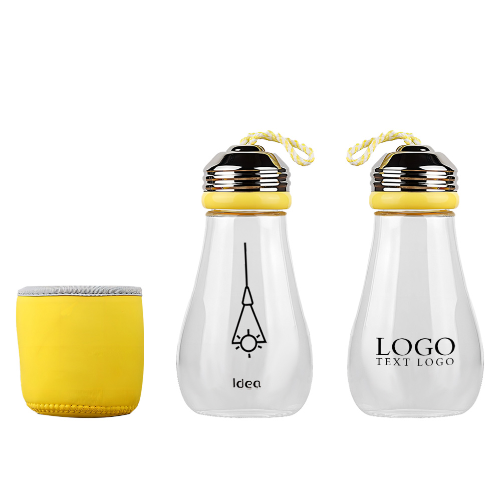 Light Bulb Glass Water Bottle Yellow with Logo