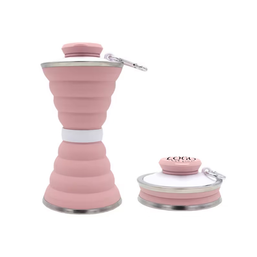 Pink Promo 17oz Reuseable Silicone Cup With Carabiner With Logo