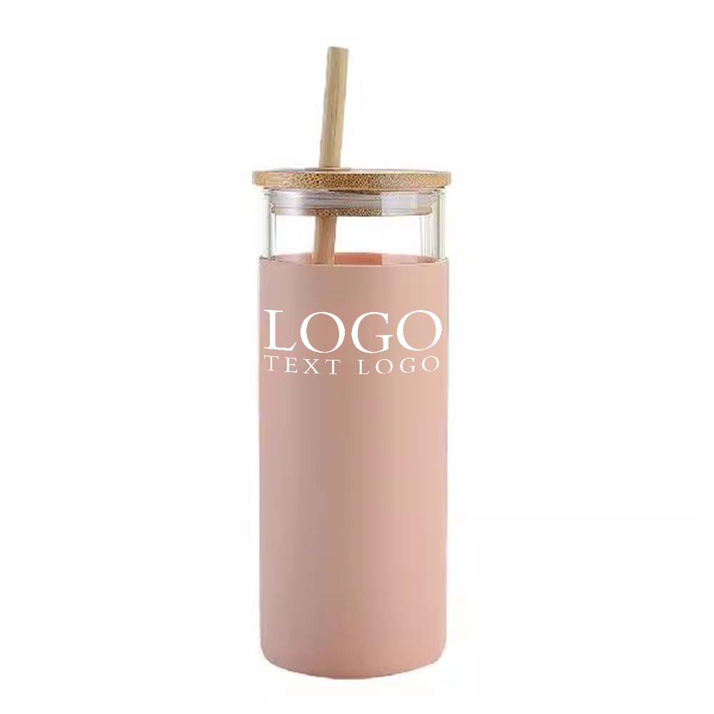 Pink Promo Straw Glass Bottle With Logo