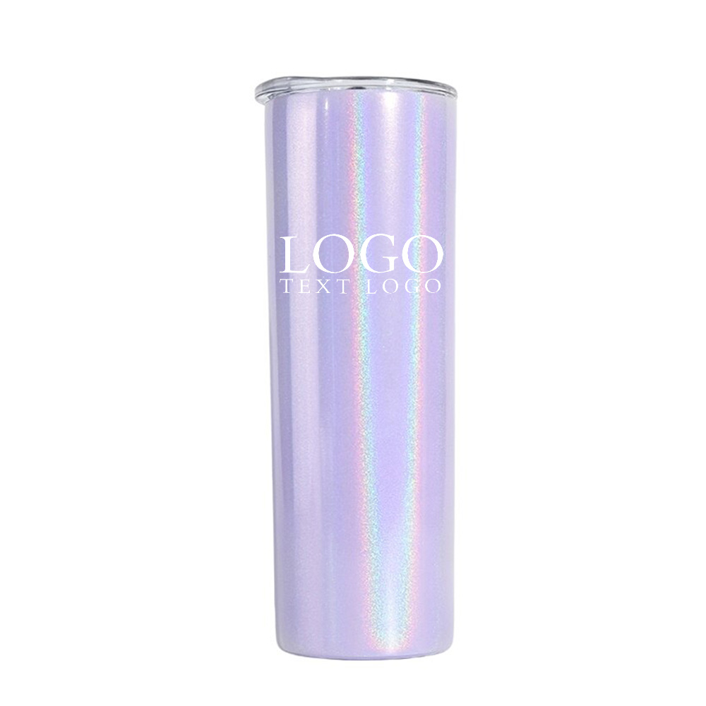 Purple White Promo Stainless Water Shine Bottle With Straws With Logo