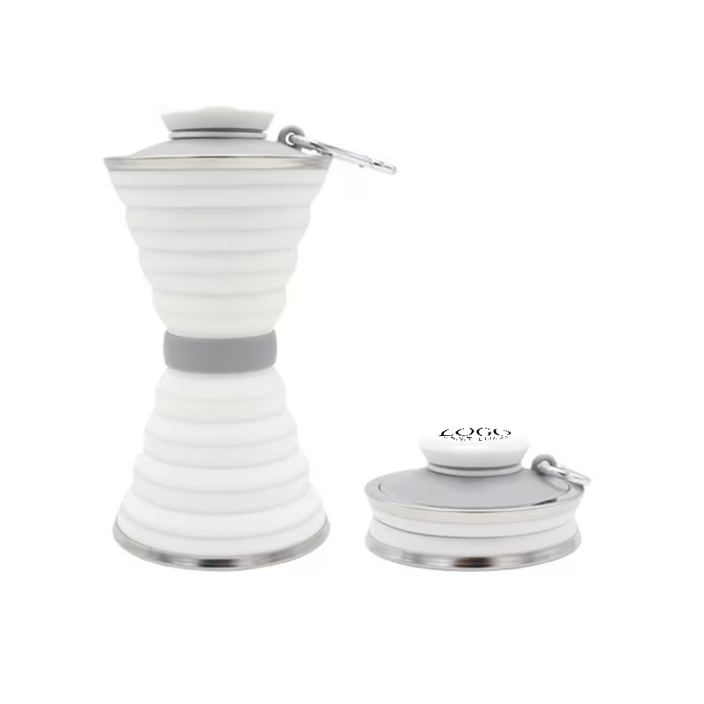 White Promo 17oz Reuseable Silicone Cup With Carabiner With Logo