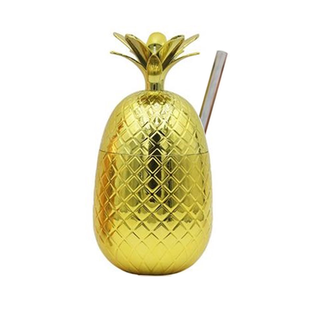 Yellow Promo 16 OZ Pineapple Cocktail Cups With Stainless Steel Straw