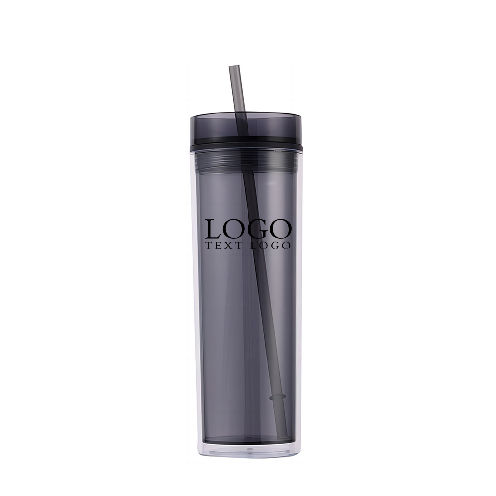16 Oz Double Wall Clear Plastic Tumbler Black with Logo