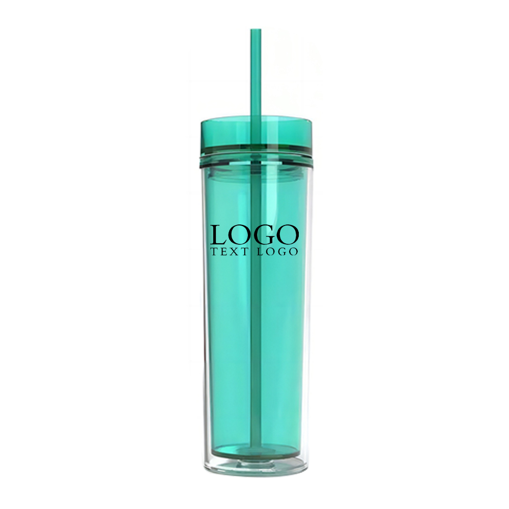 16 Oz Double Wall Clear Plastic Tumbler Green with Logo