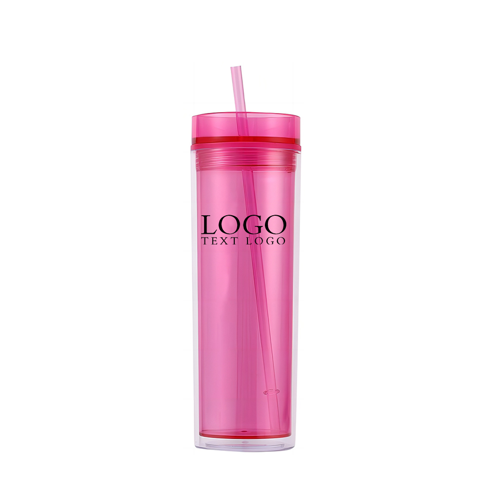 16 Oz Double Wall Clear Plastic Tumbler Hot Pink with Logo