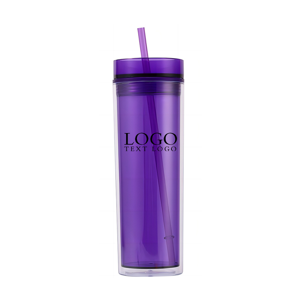 16 Oz Double Wall Clear Plastic Tumbler Purple with Logo