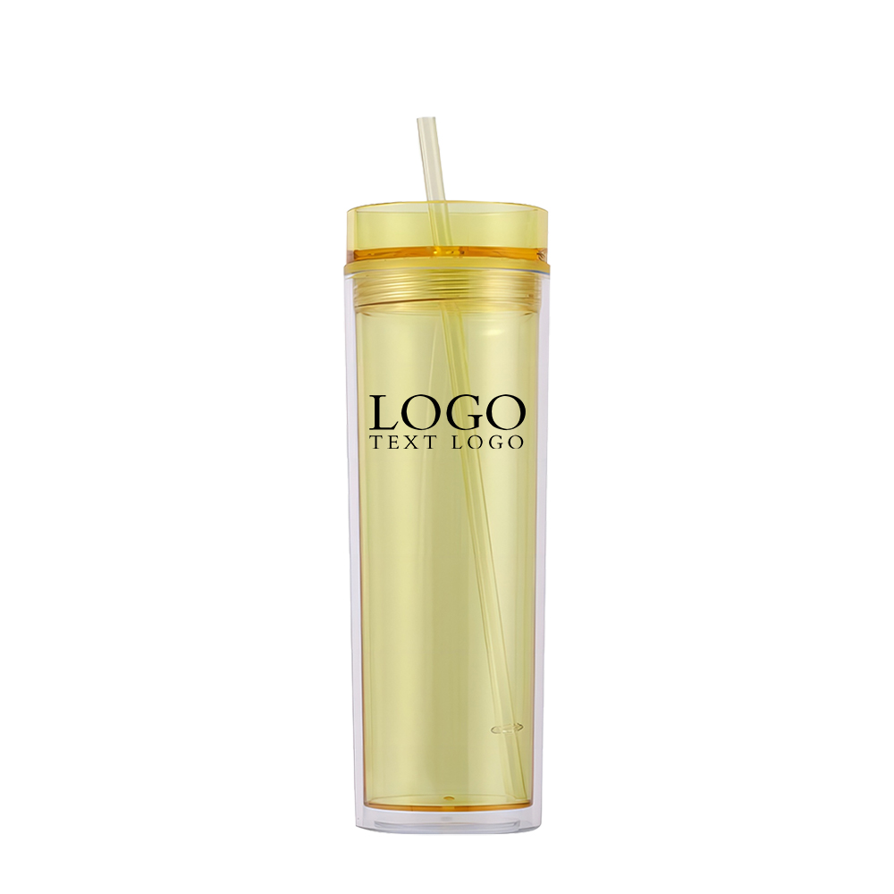 16 Oz Double Wall Clear Plastic Tumbler Yellow with Logo