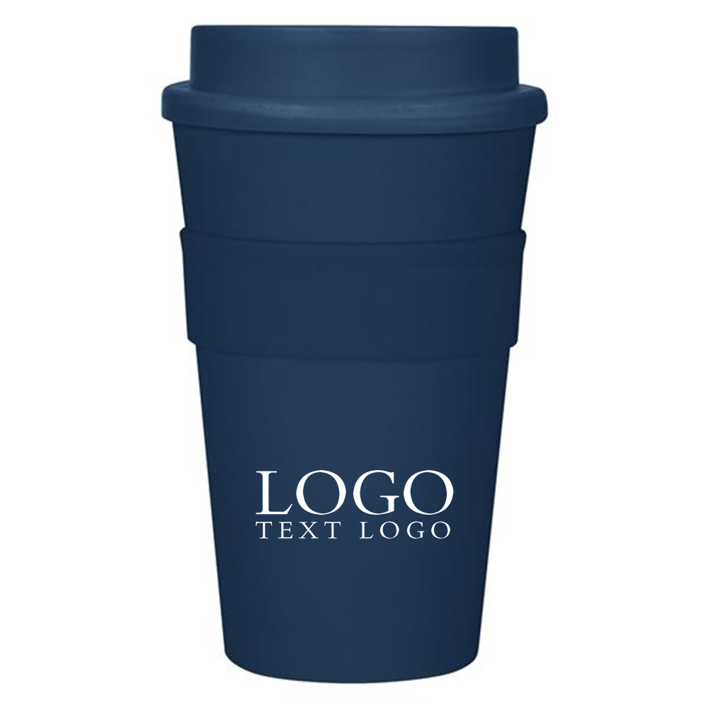 16 Oz Travel Tumbler with Screw-On Lid Navy Blue with Logo