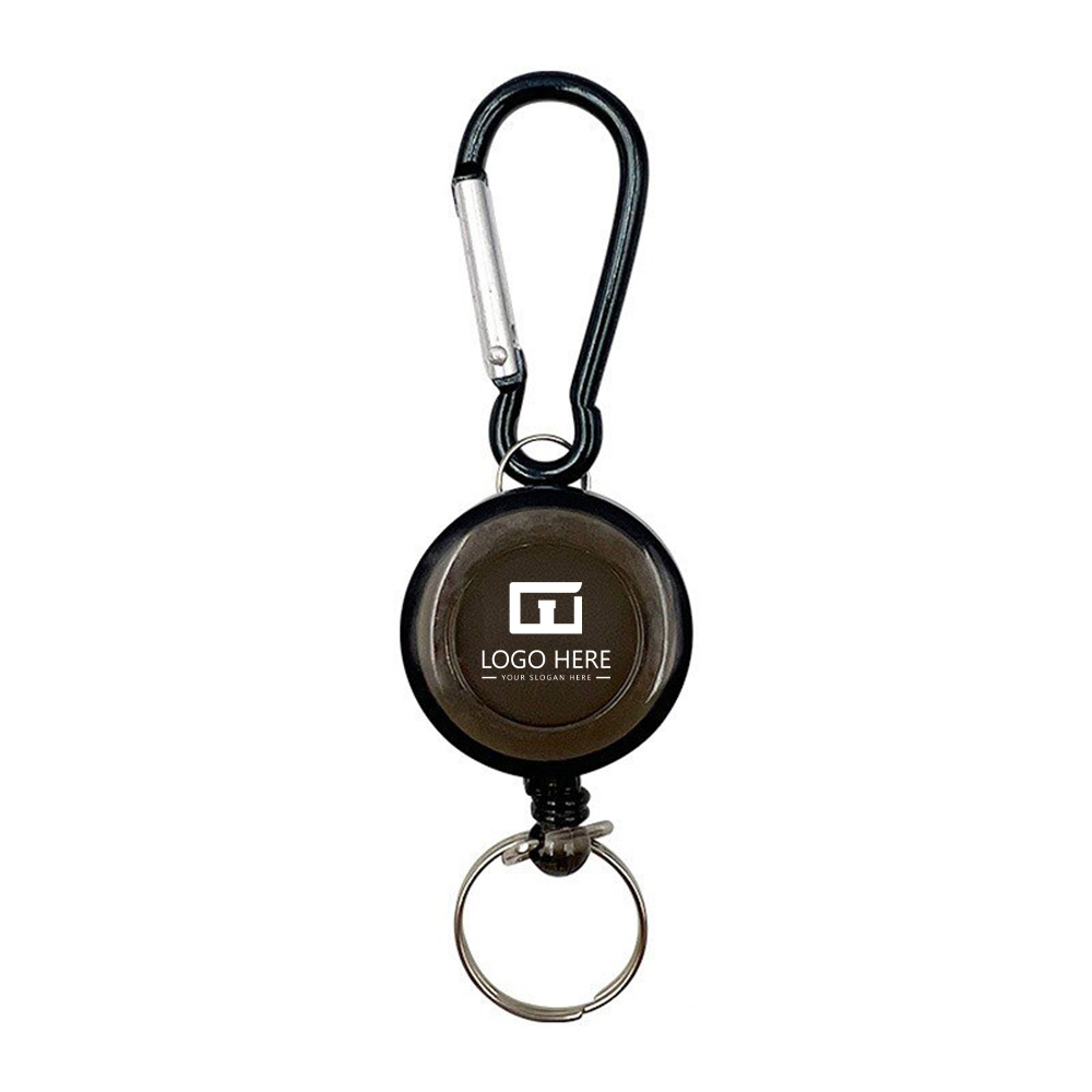 Black Promo Recoil Retractable Reel Strap Clip Key Chain With Logo