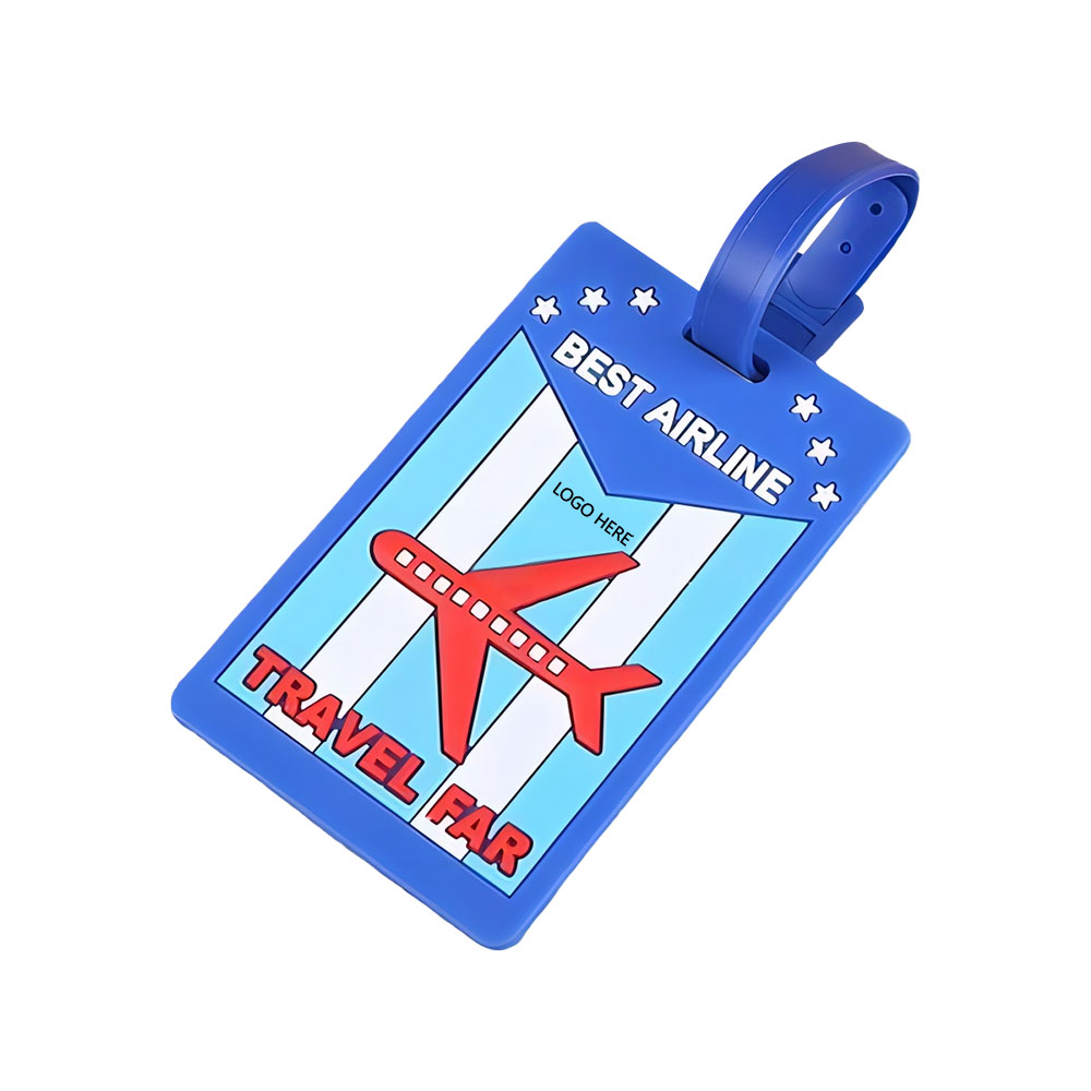 Blue Promo PVC Soft Adhesive Travel ID Luggage Tags With Logo