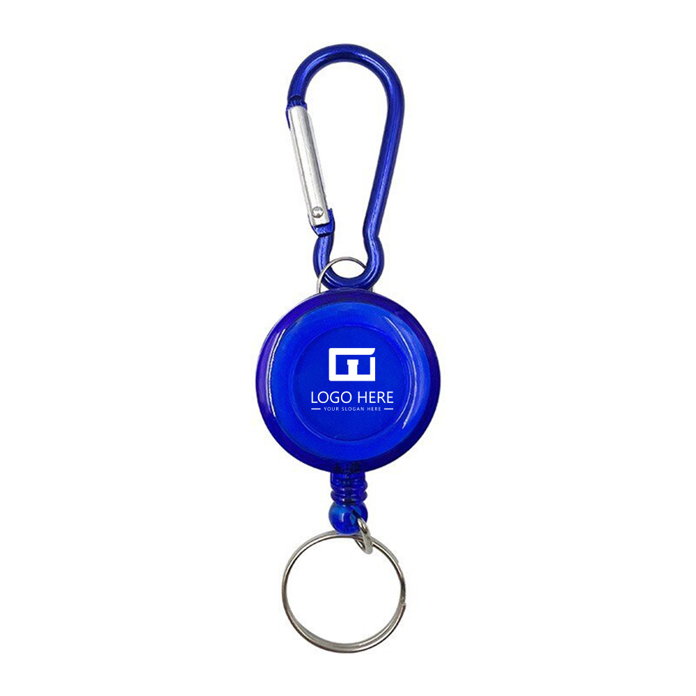 Blue Promo Recoil Retractable Reel Strap Clip Key Chain With Logo