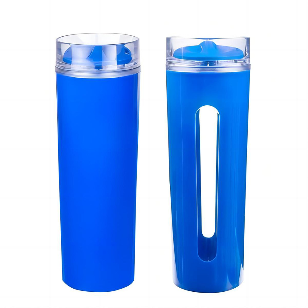 Custom 14oz Double Spill-Proof Plastic Mug With Screw-On Lid Blue Blank