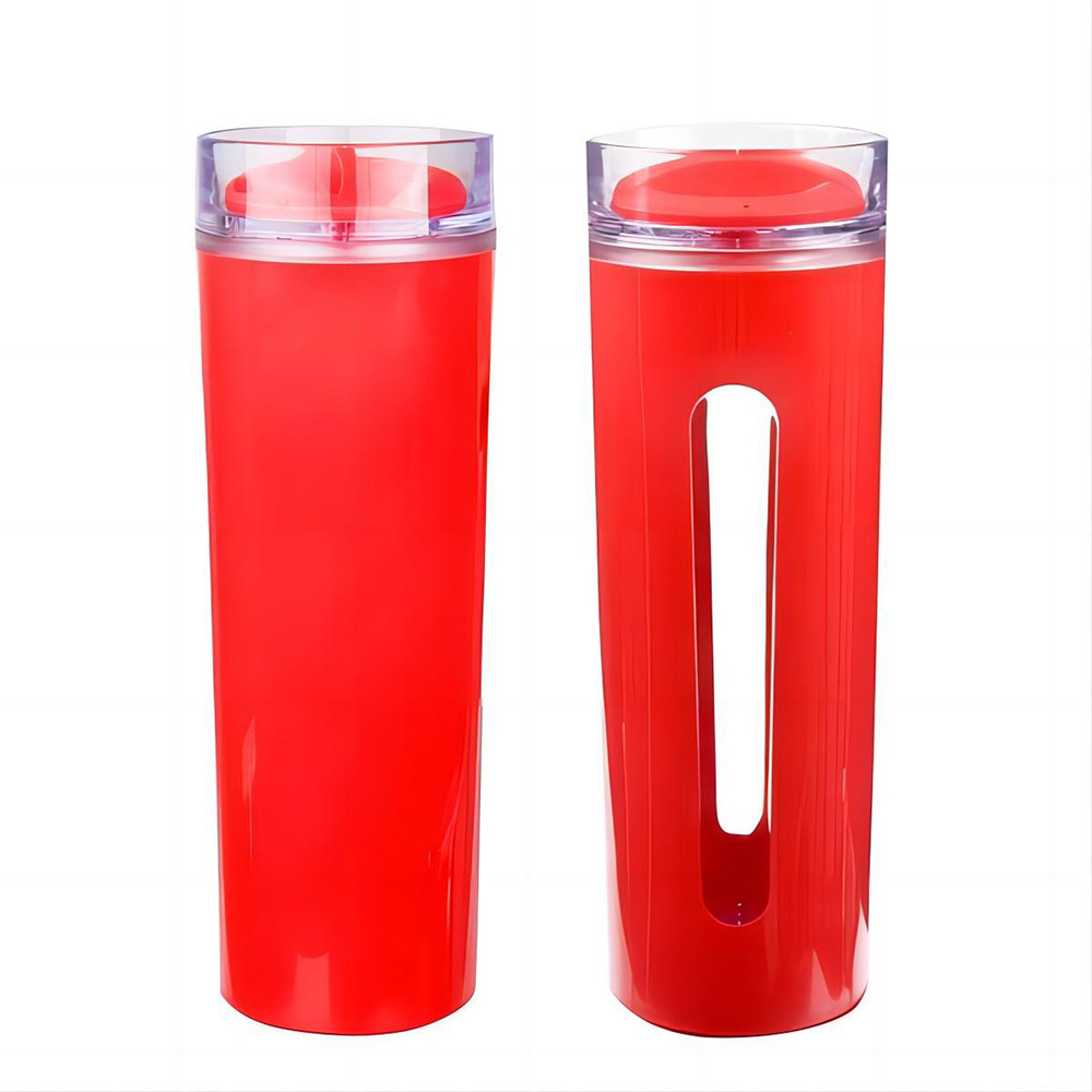 Custom 14oz Double Spill-Proof Plastic Mug With Screw-On Lid Red Blank