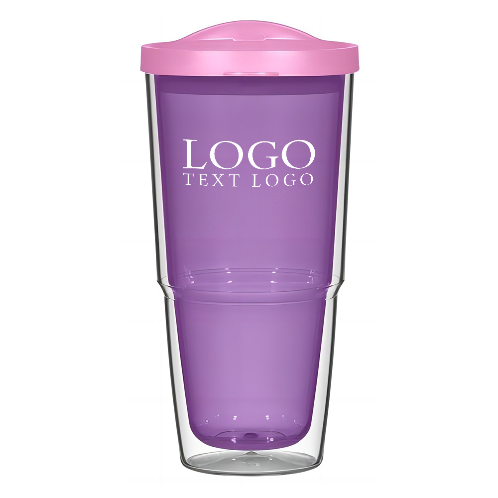 Custom 24 Oz Biggie Tumbler Clear Purple with Logo