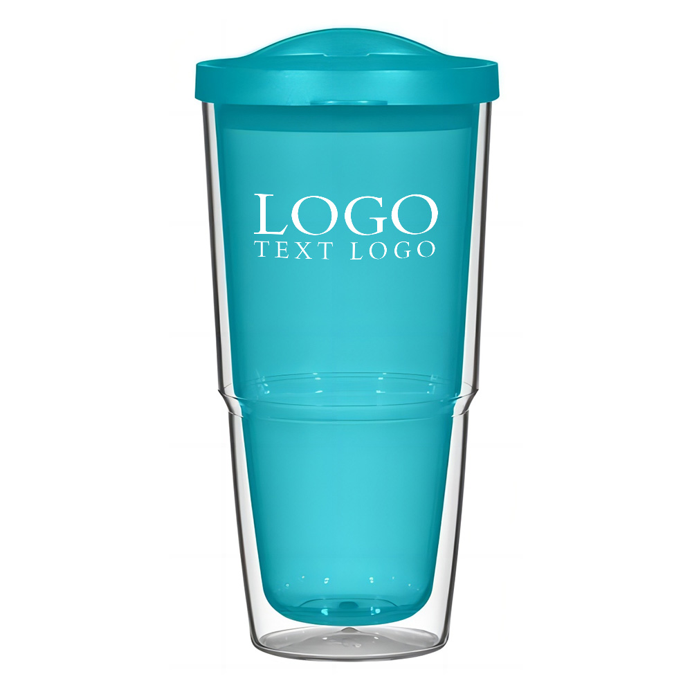 Custom 24 Oz Biggie Tumbler Clear Teal with Logo