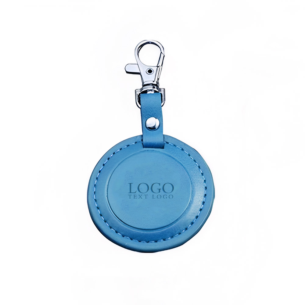 Custom Round Leather Keychain Blue with Logo