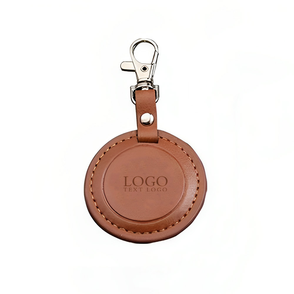 Custom Round Leather Keychain Brown with Logo