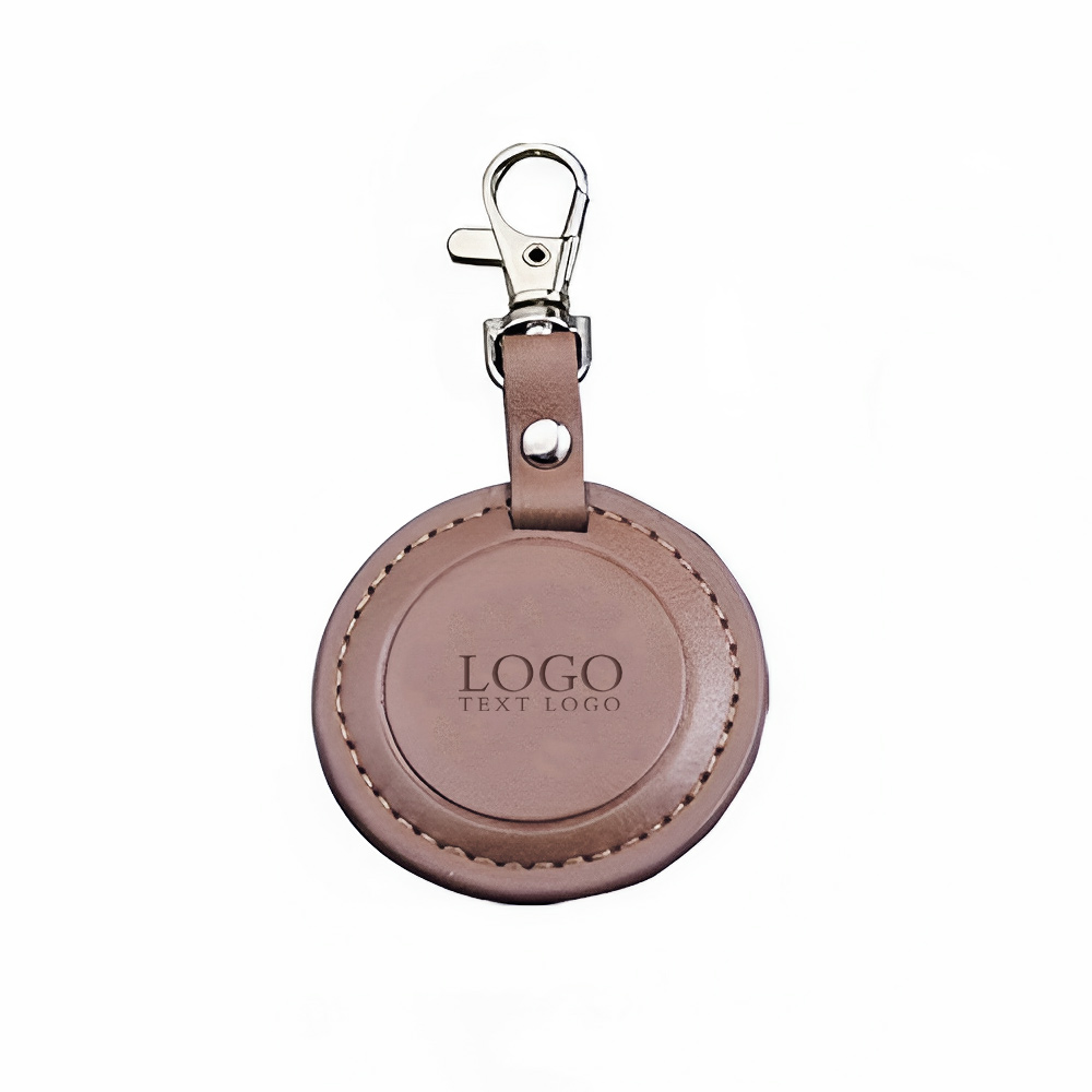 Custom Round Leather Keychain Gray with Logo