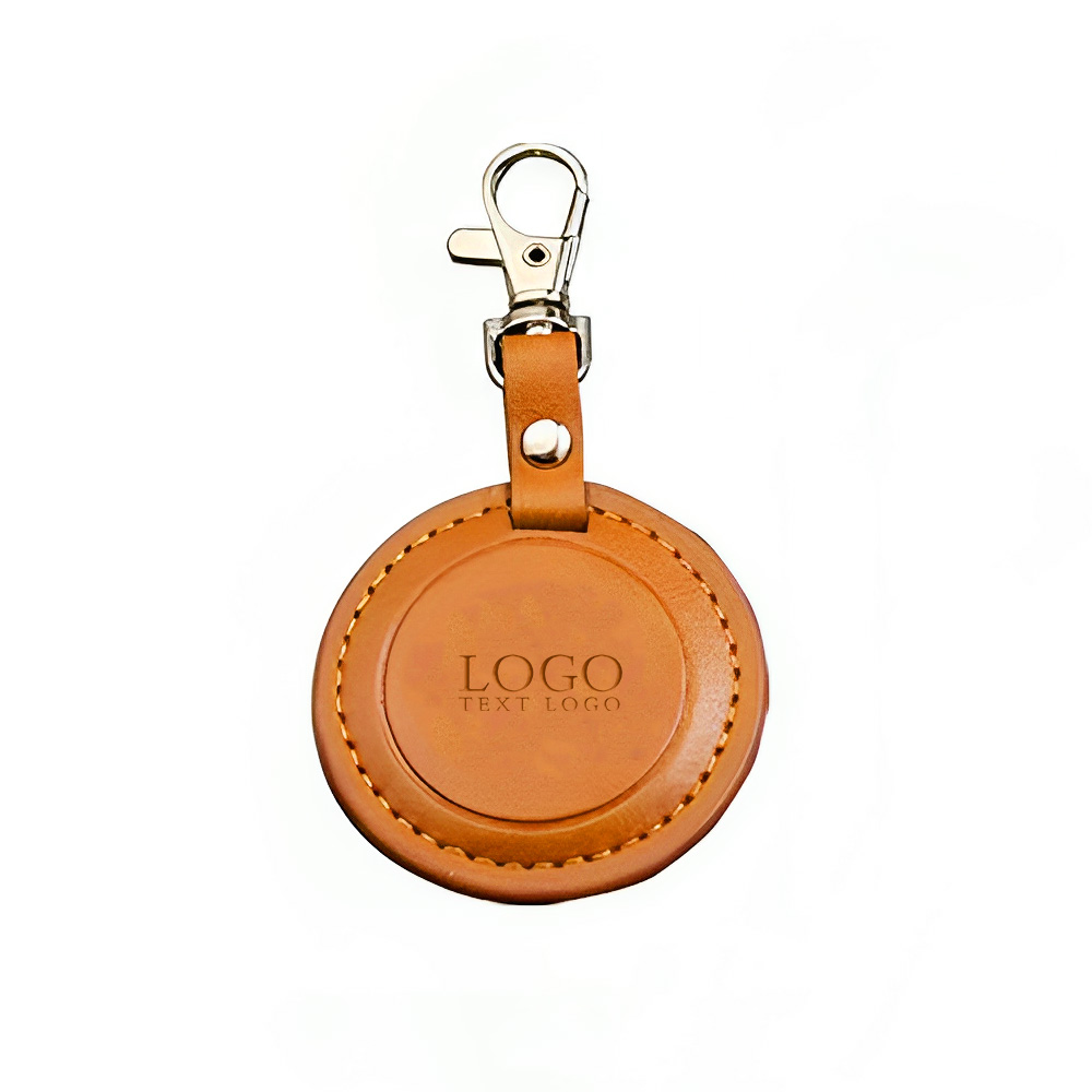 Custom Round Leather Keychain Orange with Logo