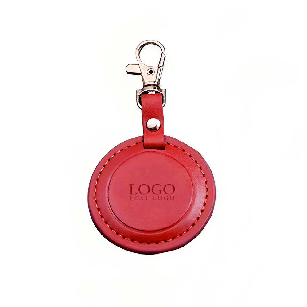 Custom Round Leather Keychain Red with Logo