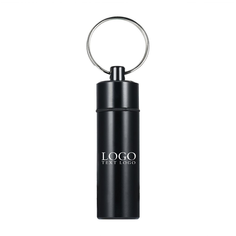 Custom Waterproof Pill Box Keychain Black with Logo