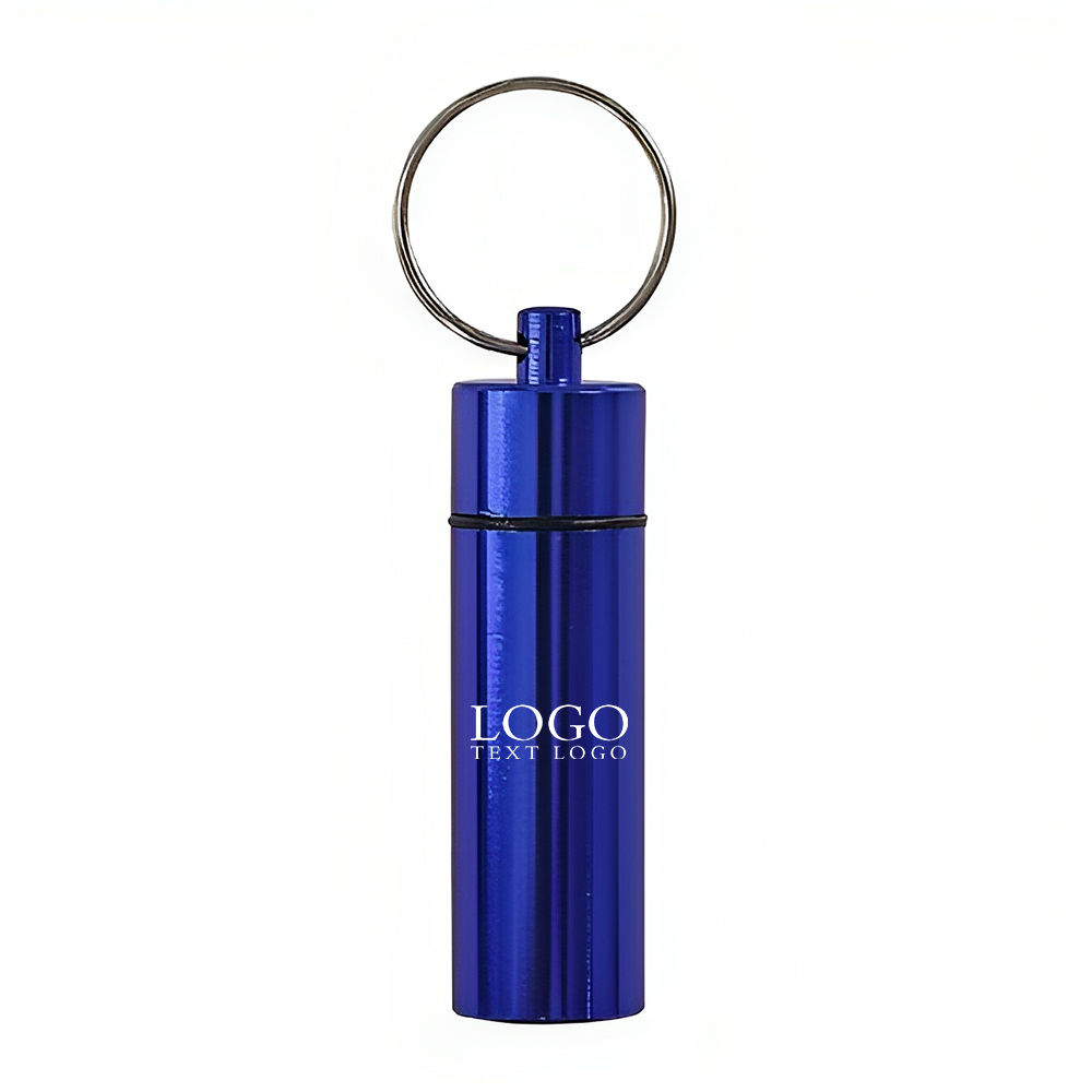 Custom Waterproof Pill Box Keychain Blue with Logo