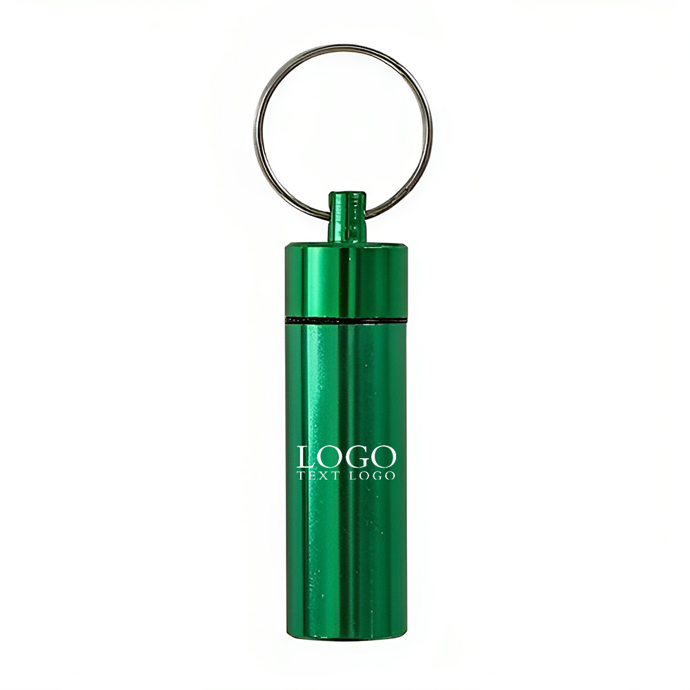 Custom Waterproof Pill Box Keychain Green with Logo