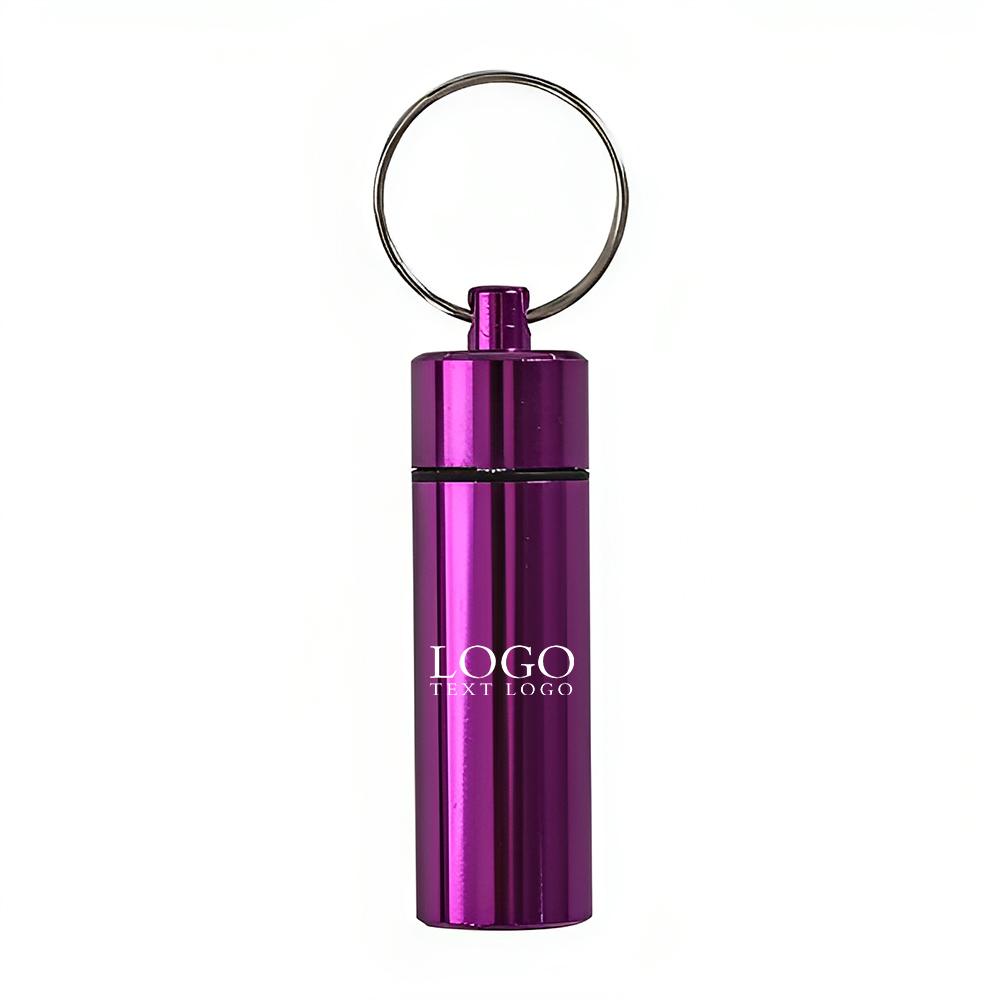 Custom Waterproof Pill Box Keychain Purple with Logo