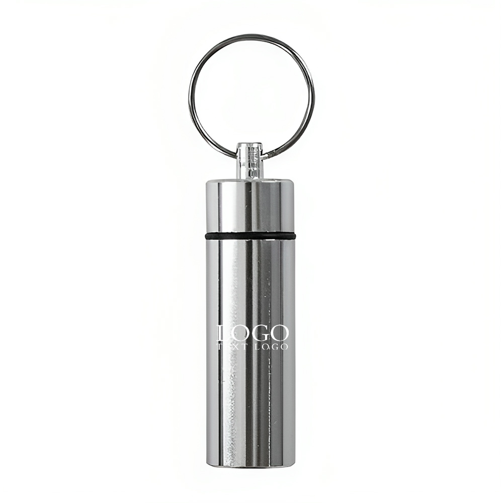 Custom Waterproof Pill Box Keychain Silver with Logo