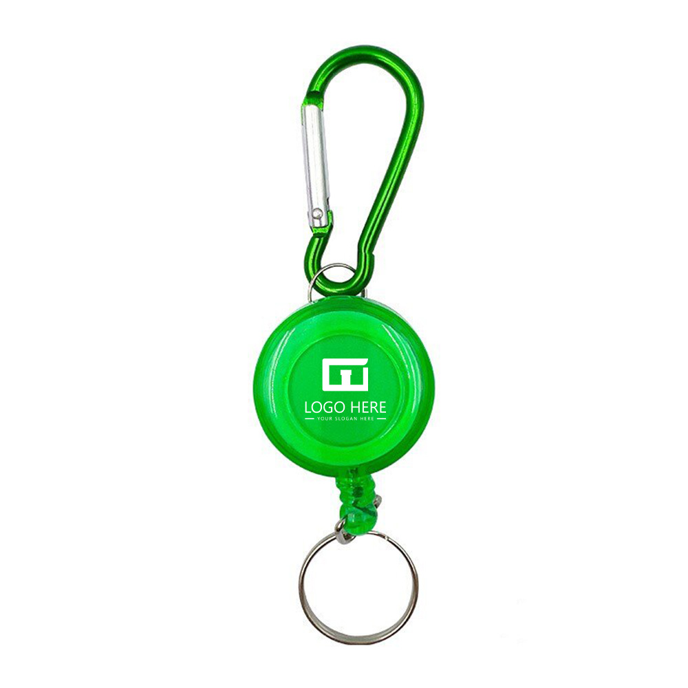 Green Promo Recoil Retractable Reel Strap Clip Key Chain With Logo