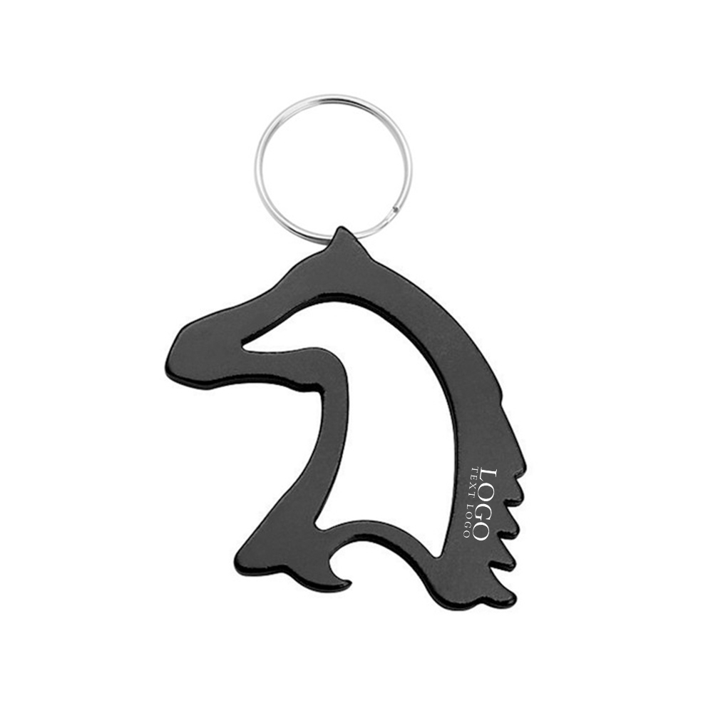 Horse Shaped Bottle Opener Keychain Black with Logo