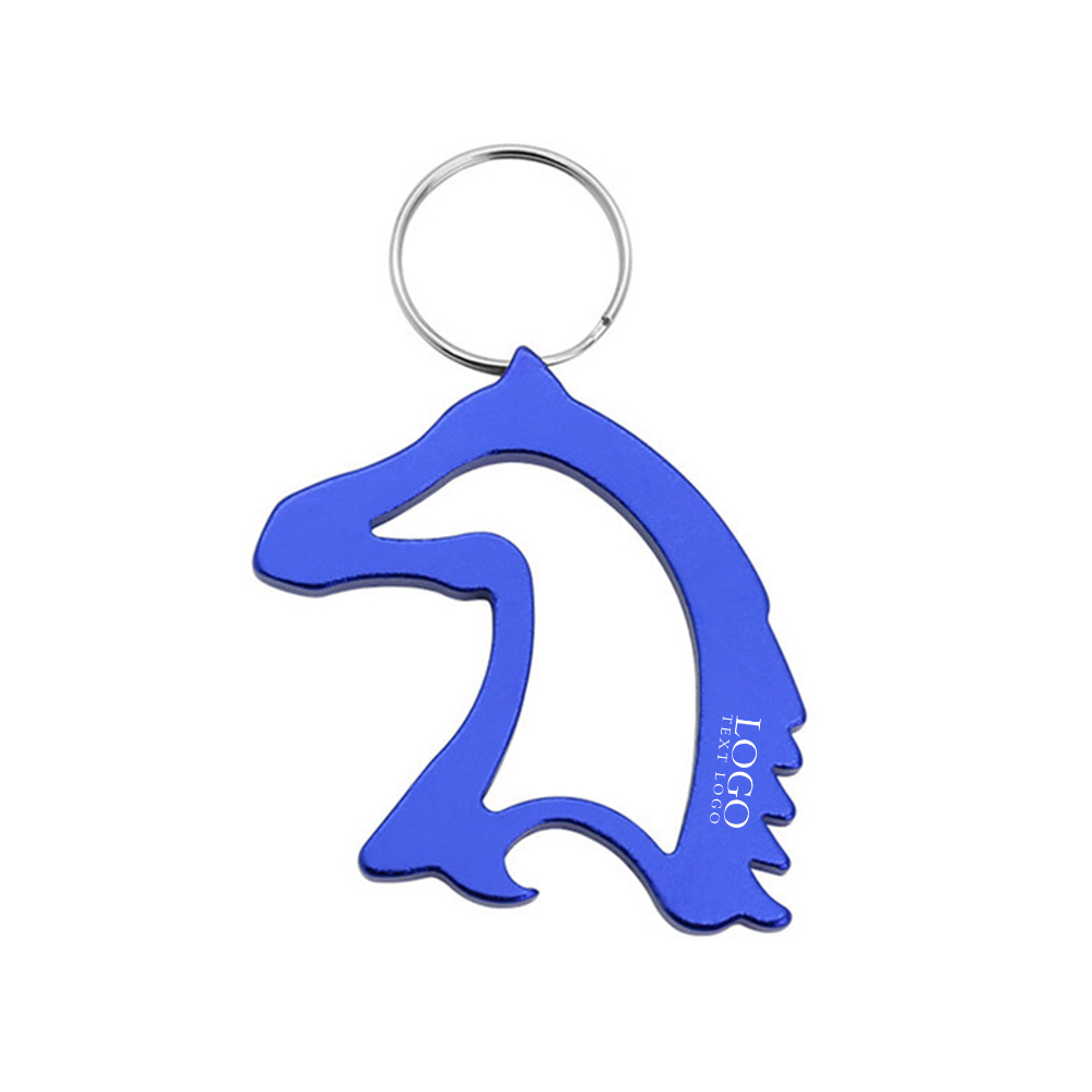Horse Shaped Bottle Opener Keychain Blue with Logo