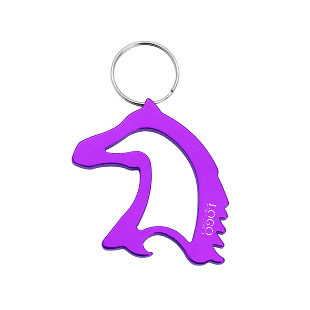Horse Shaped Bottle Opener Keychain Purple with Logo