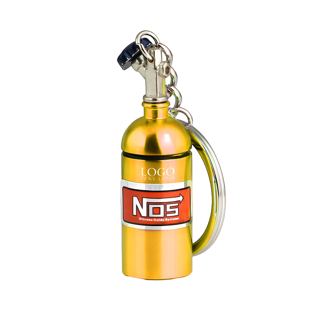 Nos Bottle Pill Box Container Keychain Gold with Logo