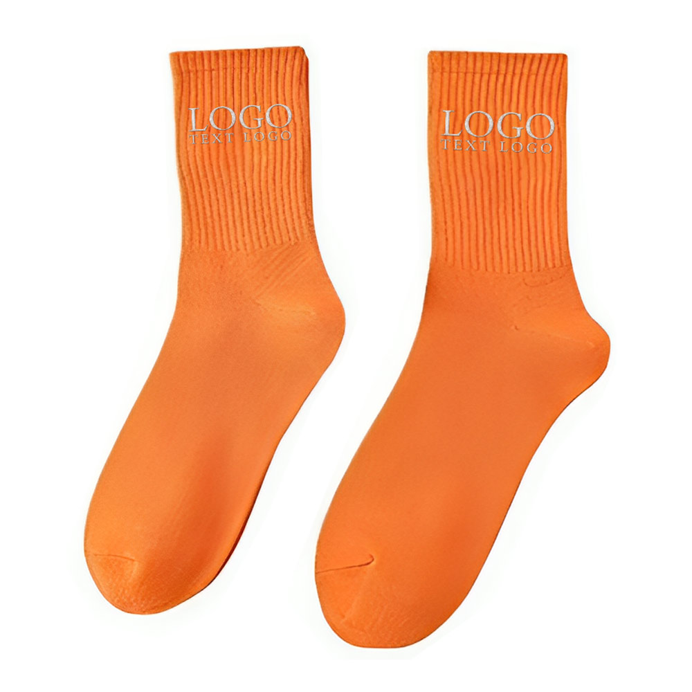 Plain Ribbed Socks Orange With Logo
