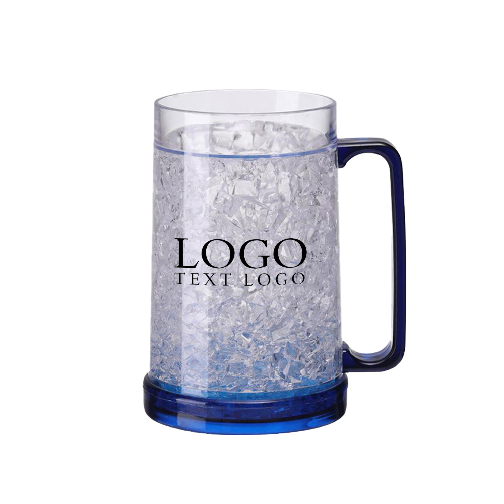 Plastic Freezer Beer Mugs Blue with Logo