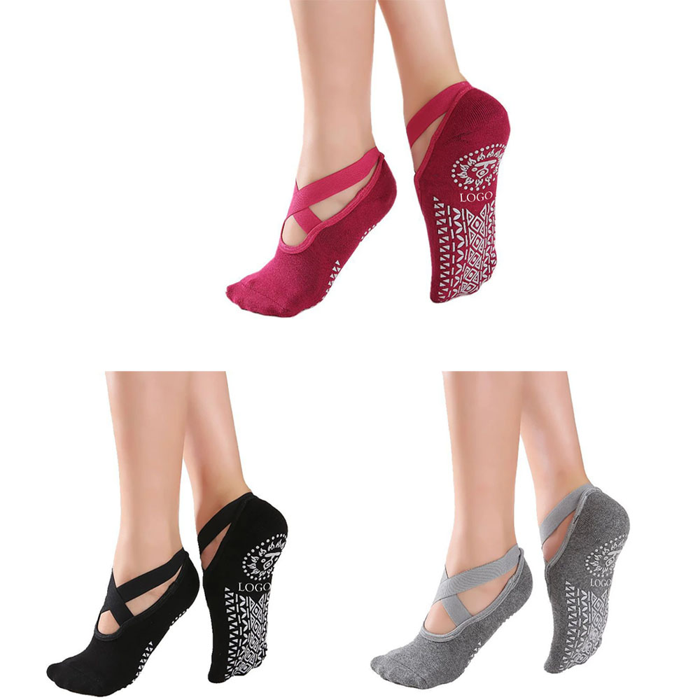 Promo Cotton Yoga Pilates Socks Non-Slip with Strap Group