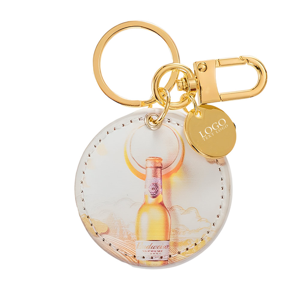 Promo Round PU Leather Keychain White with Logo