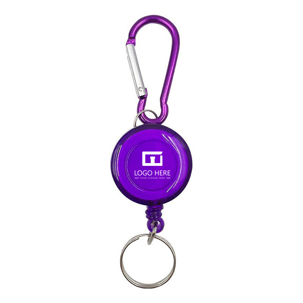 Purple Promo Recoil Retractable Reel Strap Clip Key Chain With Logo