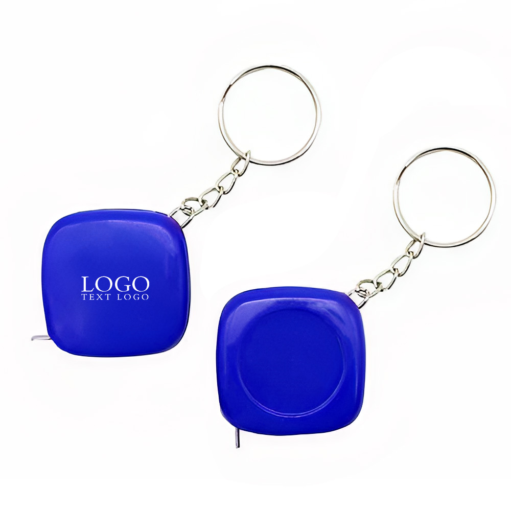 Square Tape Measure Keychain Blue with Logo